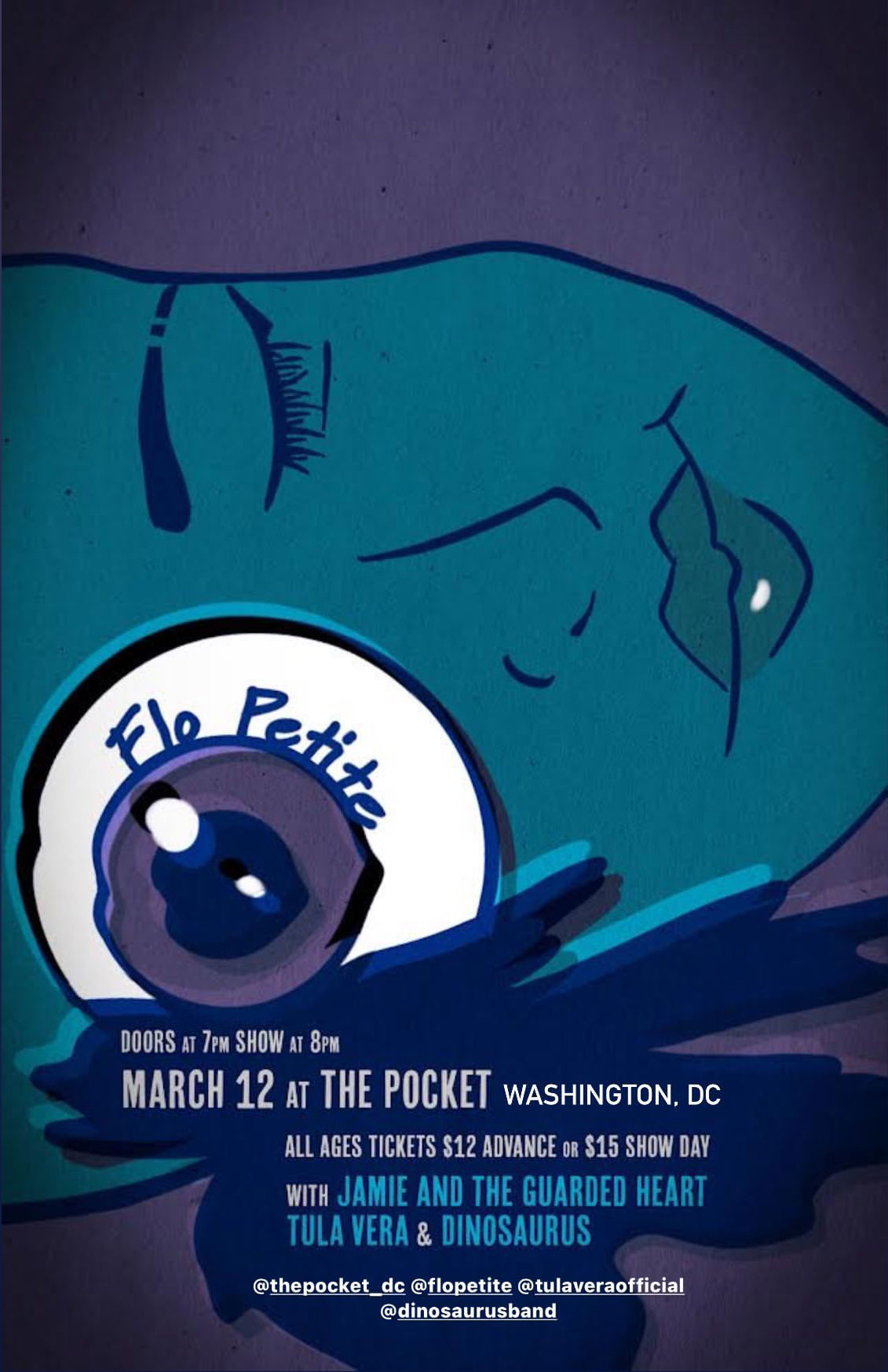 Flo Petite w/ Jamie and the Guarded Heart + Dinosaurus + Tula Vera at The Pocket in Washington, DC on 3/12/2023